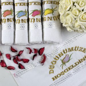 SRT-116 45X80 SERTAY NAKIŞLI HAVLU %100 PAMUK 1 PAKET (BEYAZ 12 ADET) PAKET GRAMAJI 1100GR